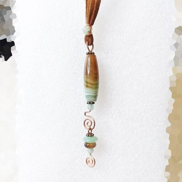 Extra Long! Slim + Slender Stacked Agate Pendant + Vegan Suede Cord Necklace - Picture 1 of 14